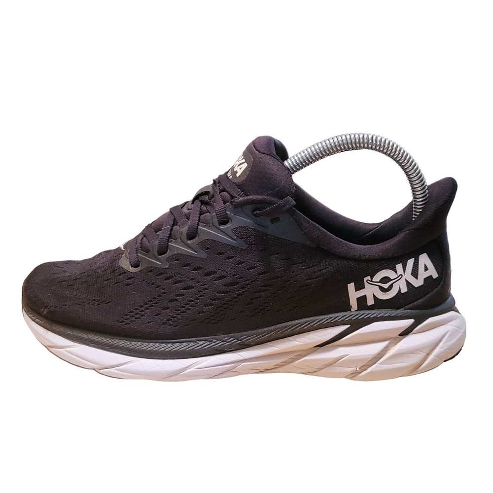Hoka One One Clifton 8 Black White Running‎ Shoes Sneakers Women Sz 7 7B Medium